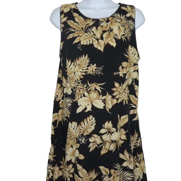 Vintage Hawaiian Floral Tank Dress L Patio Tropical Sleeveless Ruffle Zip - Picture 2 of 10